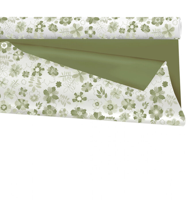 Dunkelgrüne Folie auf Rolle mit Blumenmotiv Rica | Breite 80 Zentimeter | Länge 25 Meter | Pro Stück bestellbar