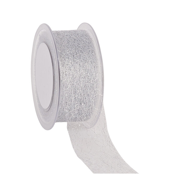 Silver Christmas ribbon C-Shiny web | Width 38 millimetres | Length 25 metres | Available per piece