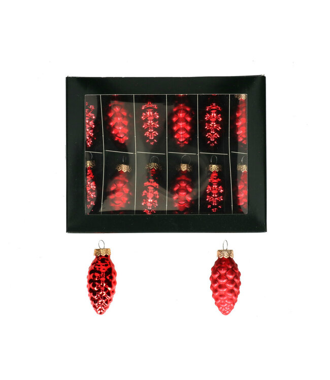 Red metallic Christmas bauble pine cone | Length 60 millimetres | Available to order in sets of 12