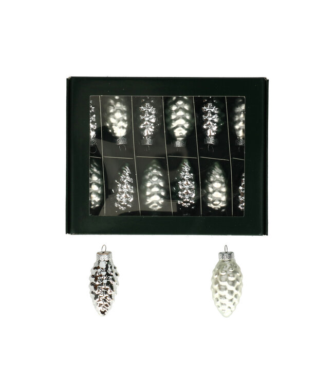 Silver-coloured Christmas bauble pine cone | Length 60 millimetres | Available to order per 12 pieces
