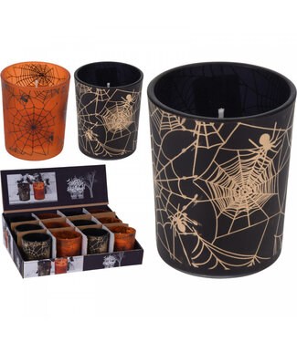 4A Verre en verre avec bougie d'Halloween | Diamètre 5 centimètres | Hauteur 7 centimètres | Par 12 pièces