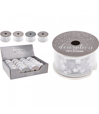 4A Silver organza Christmas ribbon deco | Width 38 millimetres | Length 2.7 metres | Per 20 pieces