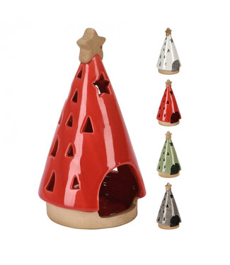 4A Porte-bougie de Noël en forme de sapin aux couleurs mélangées | Diamètre 9 centimètres | Hauteur 15,5 centimètres | Par 12 pièces