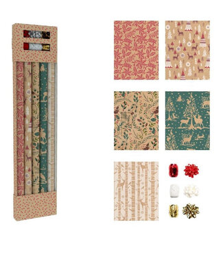 4A Papier cadeau de Noël couleurs mélangées | Inclus ruban | Par 11 pièces