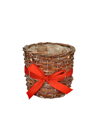 4A Panier de Noël rouge avec nœud pot | Diamètre 15 centimètres | Hauteur 14 centimètres | Par 5 pièces