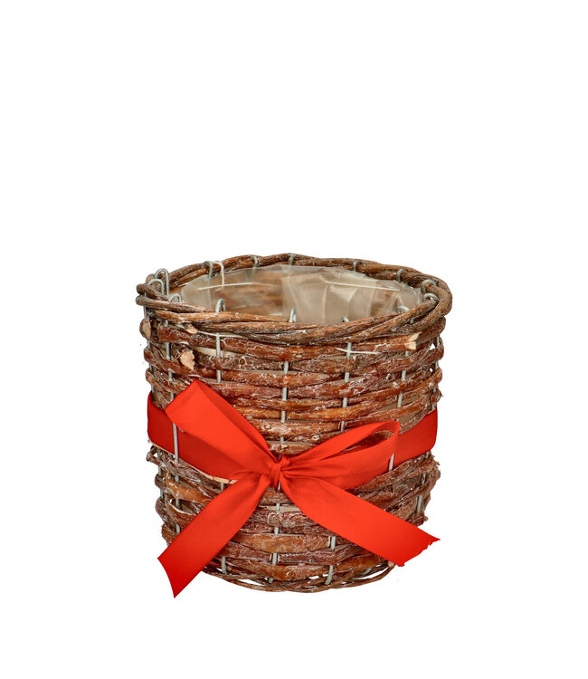 Red Christmas basket with bow pot | Diameter 15 centimetres | Height 14 centimetres | Available to order in sets of 5