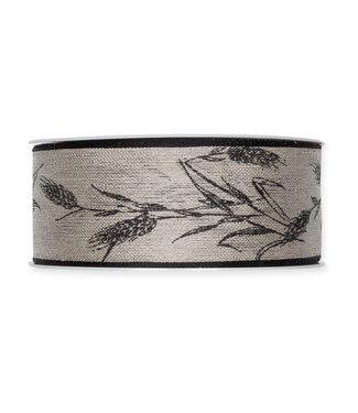 4A Black grey linen ribbon wheat motif | Width 40 millimetres | Length 15 metres | Per piece