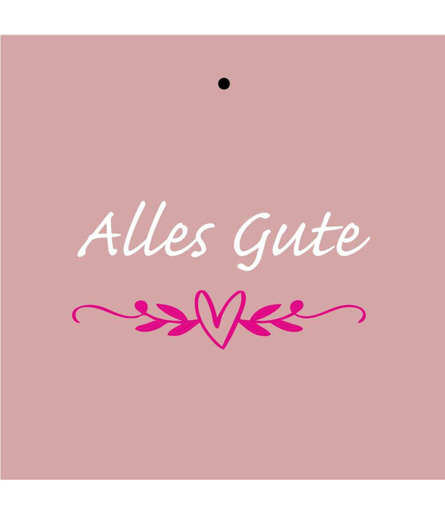 Étiquette de carte rose avec texte allemand « Alles Gute » | Dimensions 7 x 7 centimètres | Commande par 20 pièces