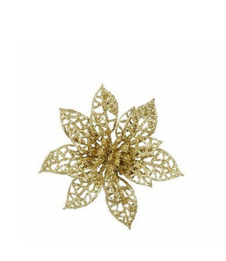4A Gold-coloured Christmas clip poinsettia | Diameter 8 centimetres | Set of 6 pieces