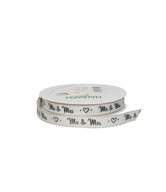 4A White black ribbon “Mr & Mrs” wedding | Width 15 millimetres | Length 20 metres | Per piece