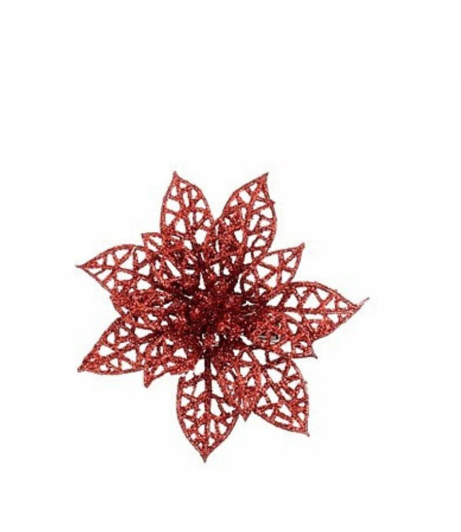 Clip de Noël rouge en forme de poinsettia | Diamètre 8 centimètres | Commande par lot de 6 pièces