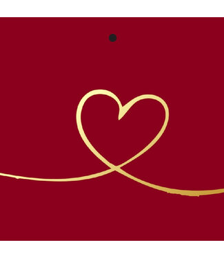 4A Étiquette de carte rouge foncé avec cœur | Dimensions 7 x 7 centimètres | Par 20 pièces