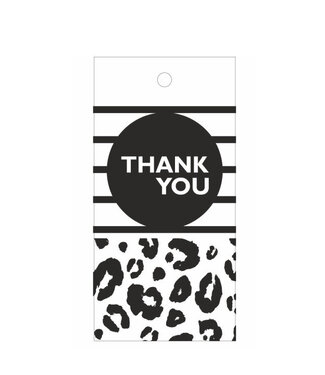 4A Étiquette de carte noir et blanc avec texte anglais “Thank you” | Largeur 5 centimètres | Hauteur 10 centimètres | Par 20 pièces