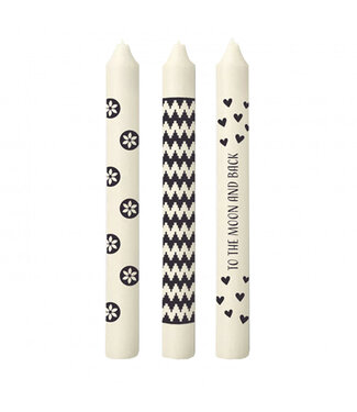 4A Assortiment de bougies Noir et Blanc To the Moon and Back | Diamètre 2,2 centimètres | Longueur 20 centimètres | Par 3 pièces