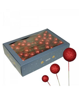 4A Boule de Noël rouge à paillettes | Diamètre 20, 30 et 40 millimètres | Par 100 pièces