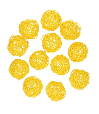 4A Gele rattan bal decoratie | Diameter 6 centimeter | Per 12 stuks