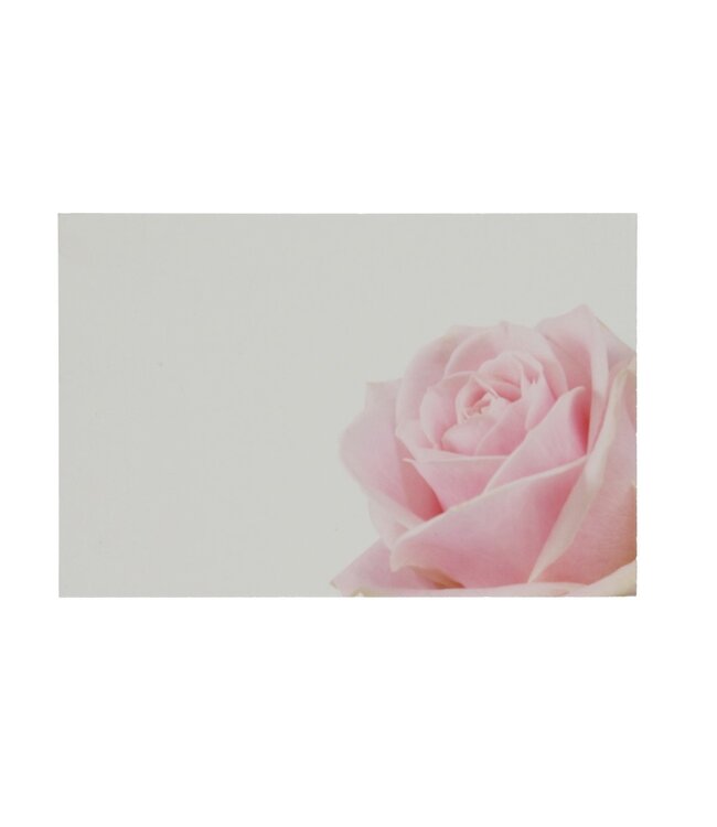 White natural card with pink rose | Width 9 centimetres | Height 6 centimetres | Available to order per 50 pieces