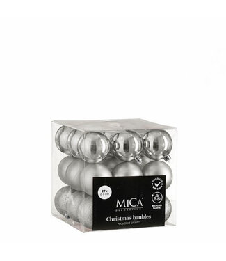 4A Silver-coloured plastic Christmas bauble | Diameter 60 millimetres | Pack of 27