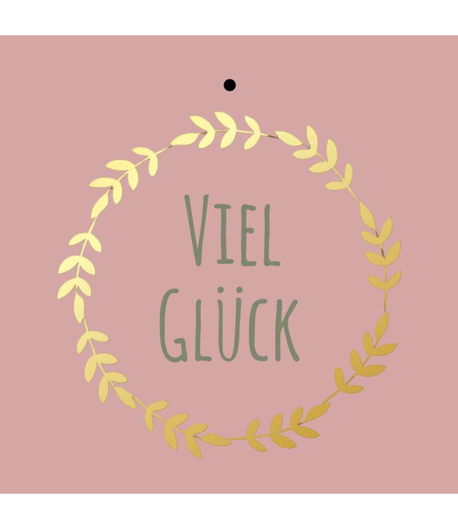 Étiquette de carte rose avec texte allemand “Viel Glück” | Dimensions 7 x 7 centimètres | Commande par 20 pièces