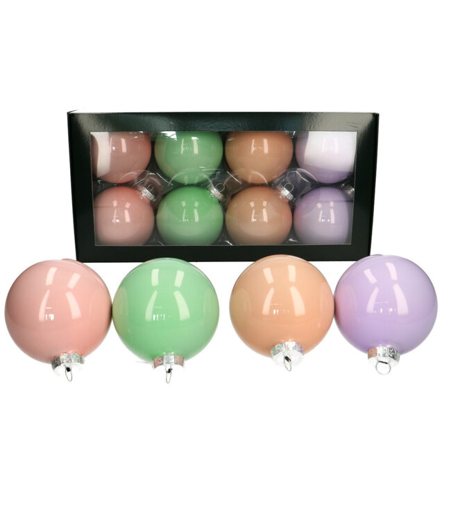Mixed colour glossy Christmas bauble | Diameter 80 millimetres | Available to order per 8 pieces