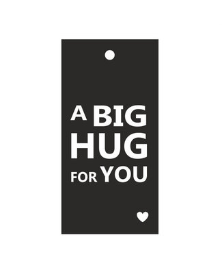 4A Étiquette de carte noir et blanc avec texte “Big Hug” | Largeur 5 centimètres | Hauteur 10 centimètres | Par 20 pièces
