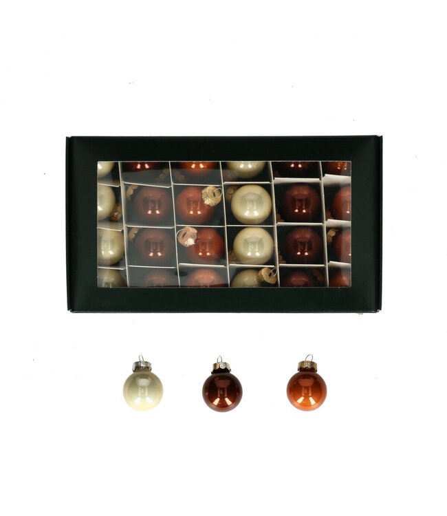 Mixed colours white brown orange Christmas bauble | Matte and shiny baubles | Diameter 25 millimetres | Available to order in sets of 24