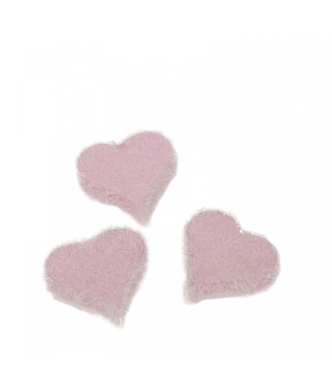 Light pink flock heart decoration | Diameter 3 centimetres | Available to order per 24 pieces