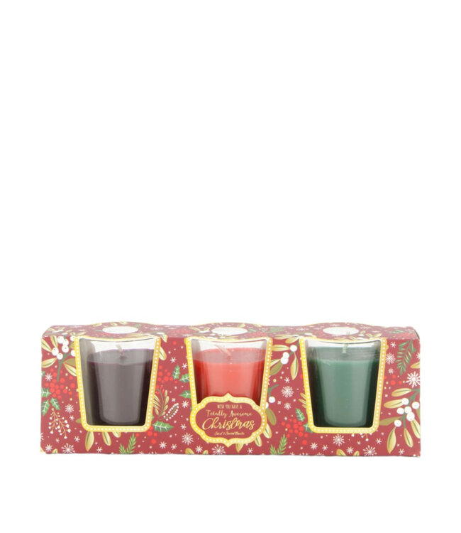 Bougies de Noël multicolores dans une boîte cadeau "X-mas" | Diamètre 6 centimètres | Hauteur 6 centimètres | À l'unité