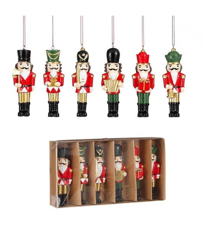 Ornements de Noël casse-noisette en couleurs mélangées | Dimensions 4 x 10,5 centimètres | Commande par lot de 6 pièces