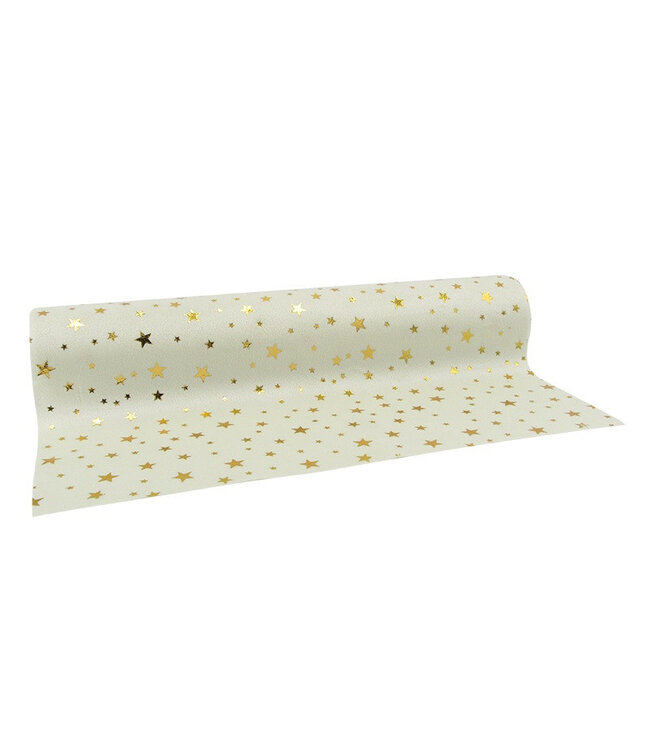 Ivory-coloured table runner with gold stars | Width 28 centimetres | Length 2.5 metres | Available to order individually