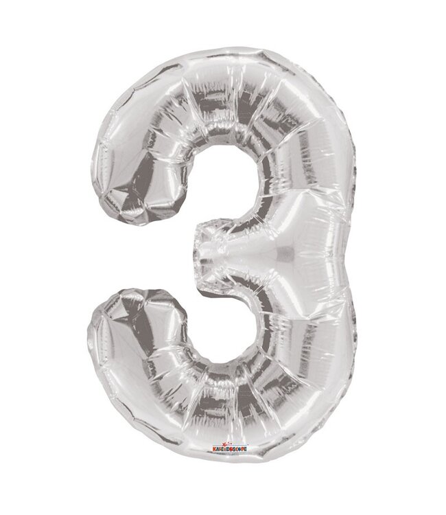 Silver-coloured balloon number 3 | Height 85 centimetres | Available to order individually