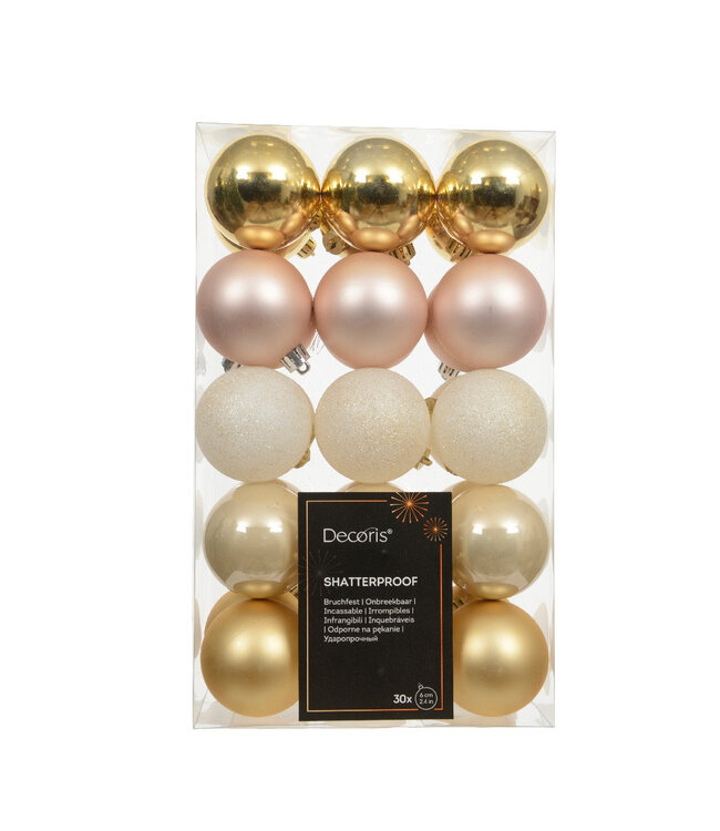 Goudkleurige kunststof kerstbal | Diameter 60 millimeter | Per 30 stuks te bestellen