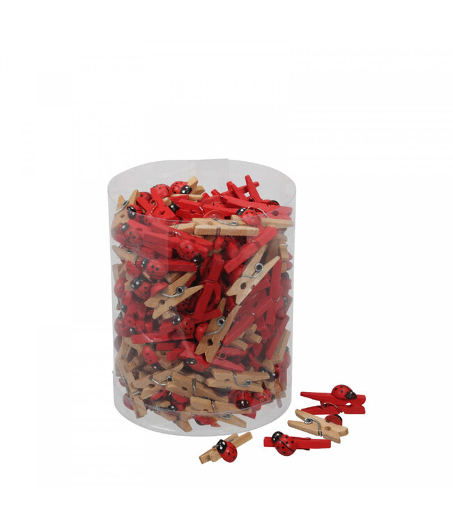 Red and natural peg with ladybird | Length 25 millimetres | Available to order per 180 pieces