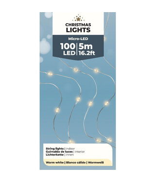 4A Guirlande lumineuse de Noël à LED blanc chaud | 100 lampes | Longueur 5 mètres | Piles AA non incluses | À l'unité