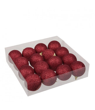 4A Boule de Noël en plastique rouge pailleté | Diamètre 60 millimètres | Par 16 pièces