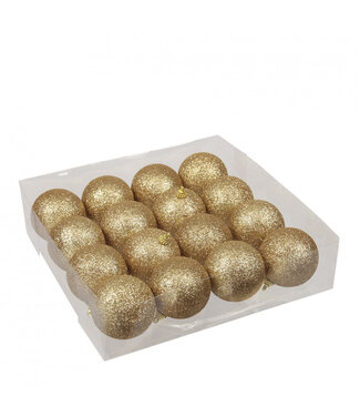 4A Boule de Noël en plastique à paillettes dorées | Diamètre 60 millimètres | Par 16 pièces