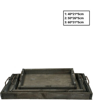 4A Plateau en bois brun foncé Sturdy | Dimensions du plus grand 60 x 31 x 5 centimètres | Par lot de 3 pièces