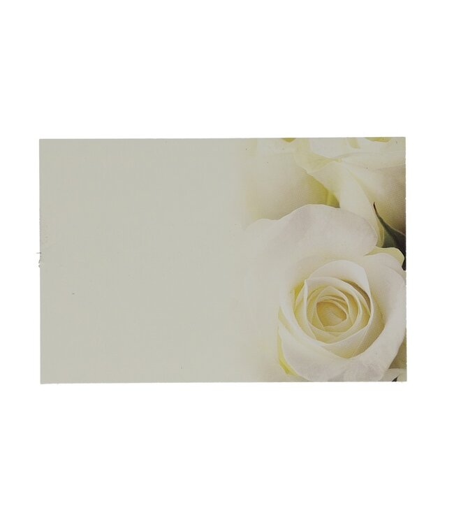 White natural card label with cream rose | Width 9 centimetres | Height 6 centimetres | Available to order per 50 pieces