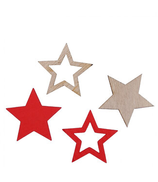 4A Étoile en bois rouge déco | Diamètre 2,5 centimètres | Par 48 pièces