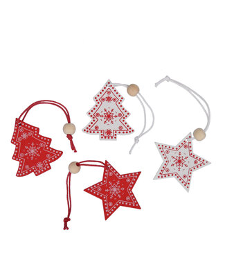 4A Assortiment de couleurs mélangées de suspensions de Noël en bois | Longueur 5 centimètres | Par 20 pièces