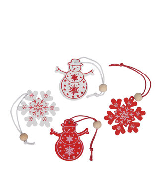 4A Assortiment de couleurs mélangées de suspensions en bois de Noël | Longueur 5 centimètres | Par 20 pièces
