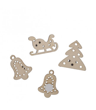 4A Assortiment beige d'autocollants en bois de Noël | Longueur 2,5 centimètres | Par 48 pièces