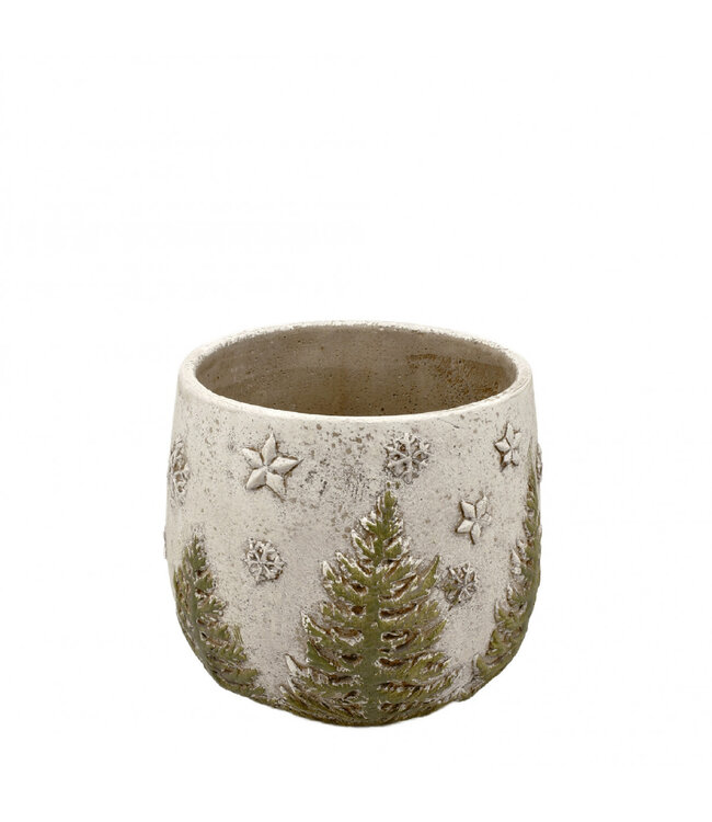 Pot de fleurs en céramique grise de Noël | Diamètre 15,5 centimètres | Hauteur 13,5 centimètres | Commande par lot de 8 pièces