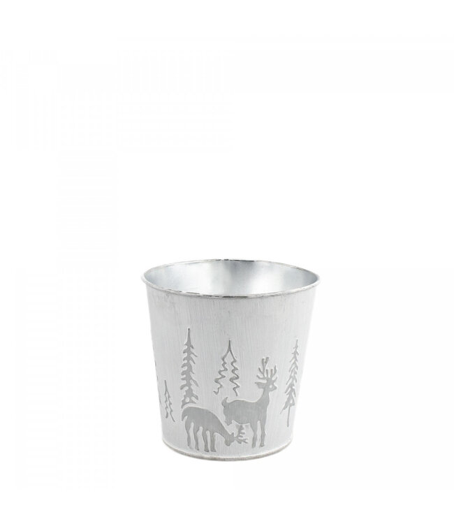 Natural white zinc Christmas flower pot plant pot | Diameter 11 centimetres | Height 10.5 centimetres | Available to order per 10 pieces