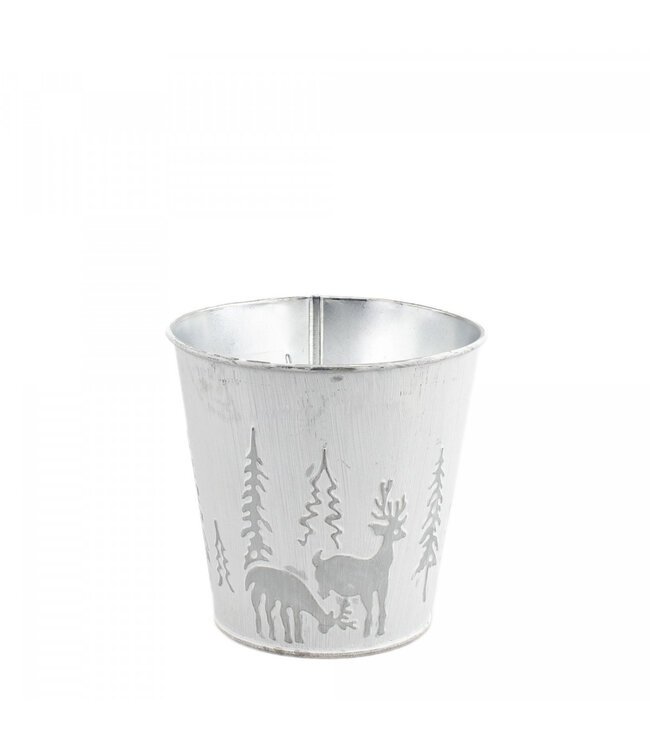 Pot de fleurs de Noël en zinc blanc naturel | Diamètre 12,5 centimètres | Hauteur 12,5 centimètres | Commande par 10 pièces