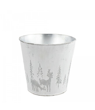 4A Pot de fleurs en zinc blanc naturel pour Noël | Diamètre 15,5 centimètres | Hauteur 15 centimètres | Par 10 pièces