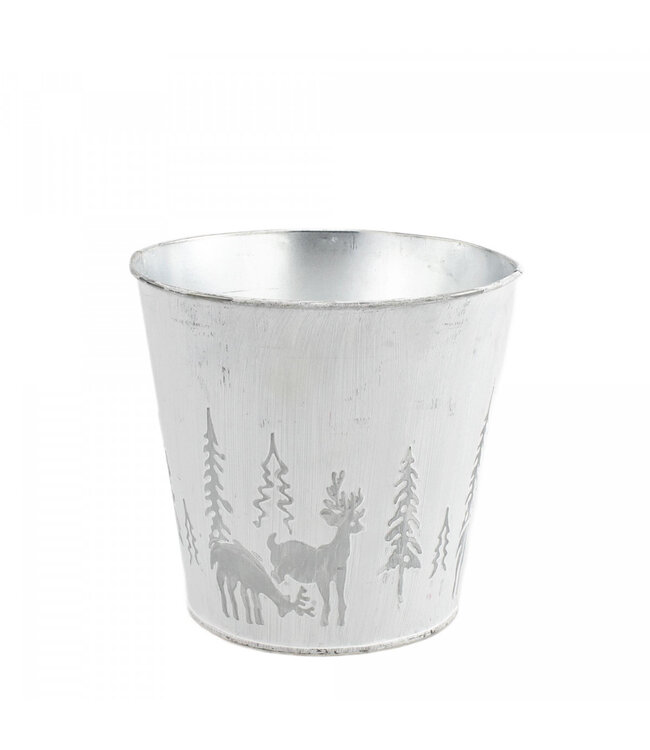 Pot de fleurs en zinc blanc naturel pour Noël | Diamètre 15,5 centimètres | Hauteur 15 centimètres | Commande par lot de 10 pièces
