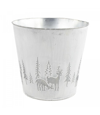 4A Pot de fleurs en zinc blanc naturel pour Noël | Diamètre 19,5 centimètres | Hauteur 19 centimètres | Par 10 pièces