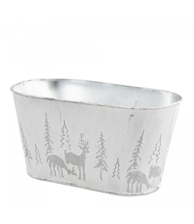 Jardinière en zinc blanc naturel pour Noël | Longueur 24,5 centimètres | Largeur 12 centimètres | Hauteur 12,5 centimètres | Commande par lot de 10 pièces