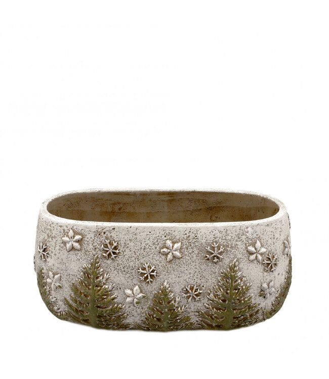 Pot de fleurs en céramique grise de Noël | Longueur 24 centimètres | Largeur 12 centimètres | Hauteur 10,5 centimètres | Commande par lot de 8 pièces